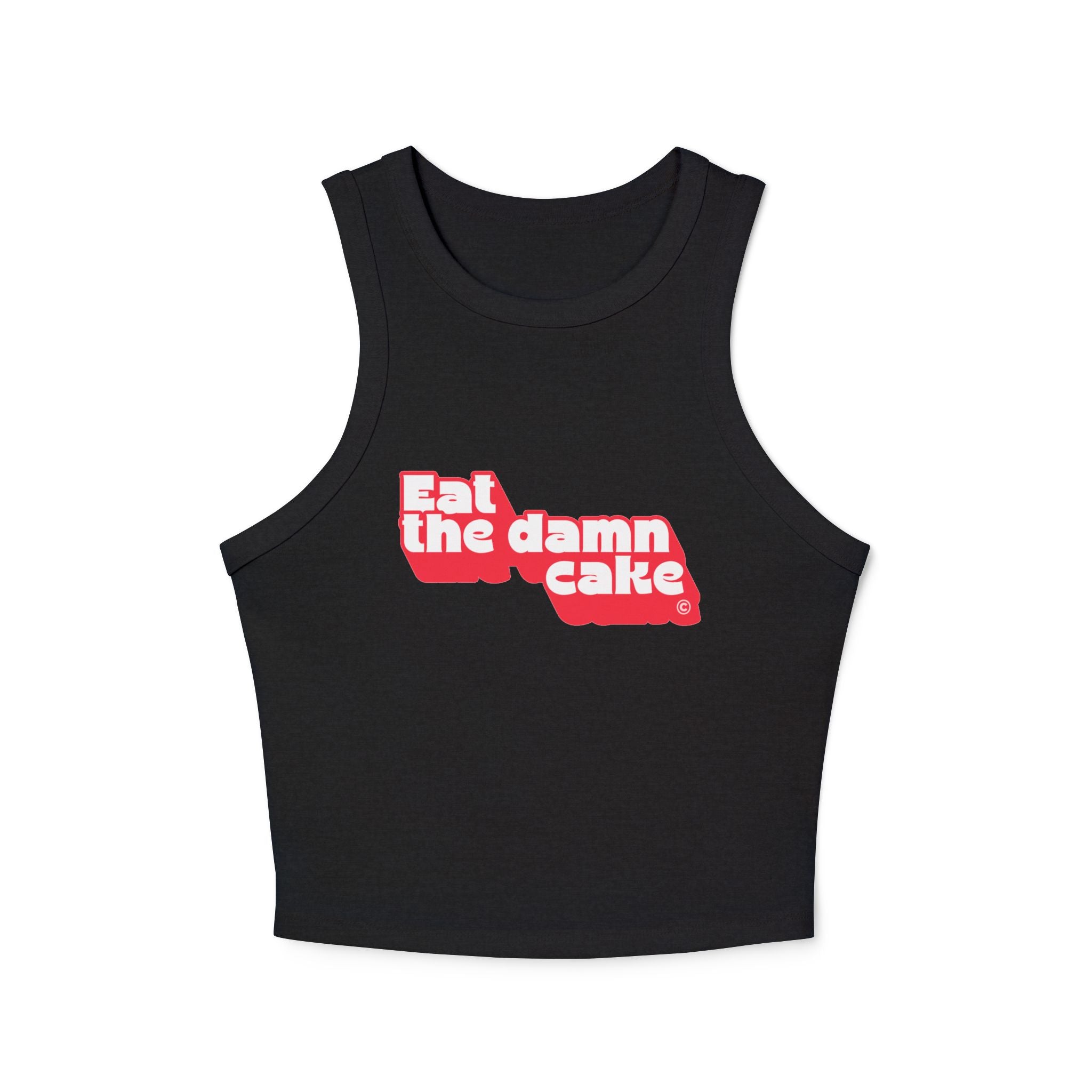 Eat the Damn Cake tank top (white on red)