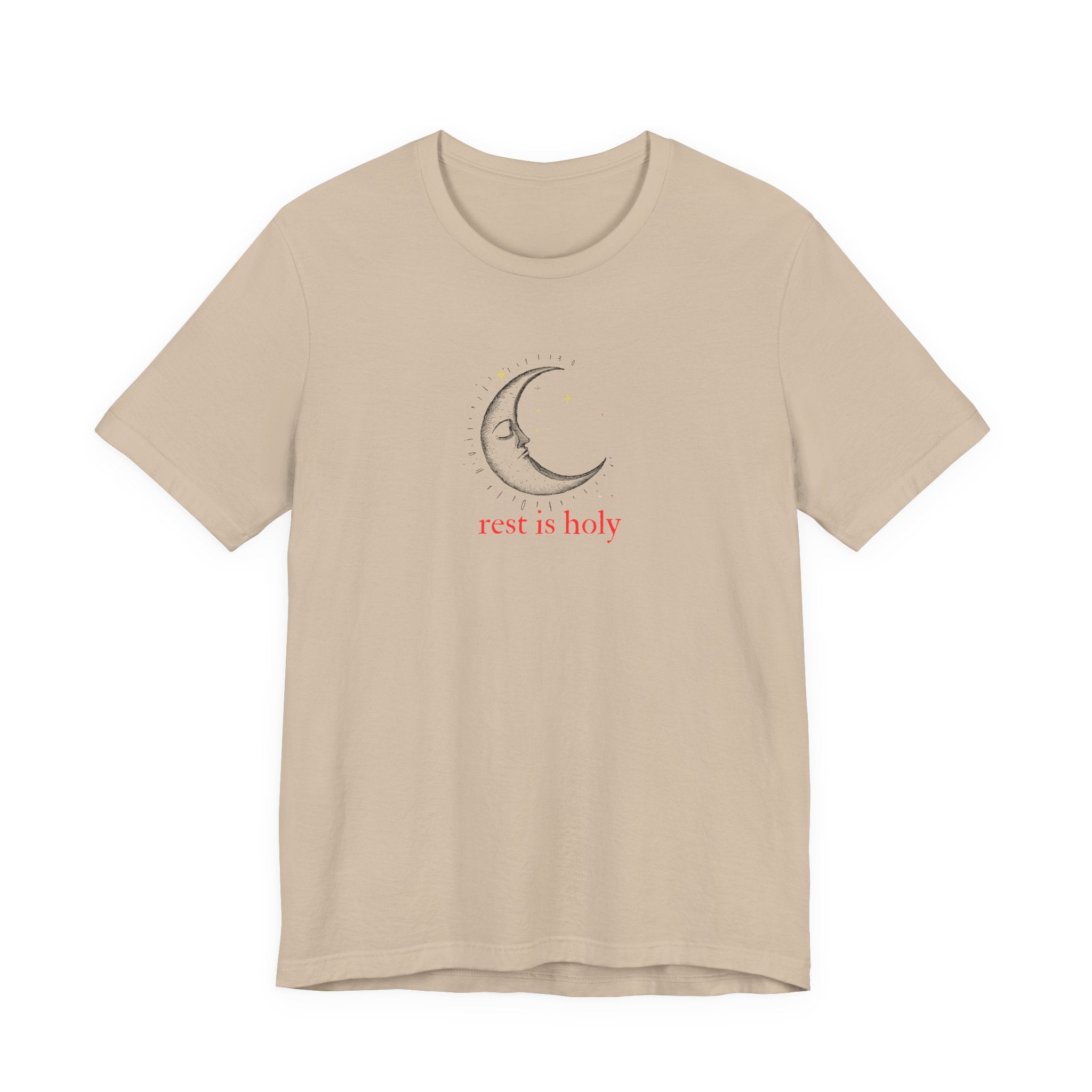 Rest Is Holy Shirt, Sleeping Moon Graphic Tee for Women, Slow Living Gift, Celestial Star T-Shirt, Cozy Rest Tee