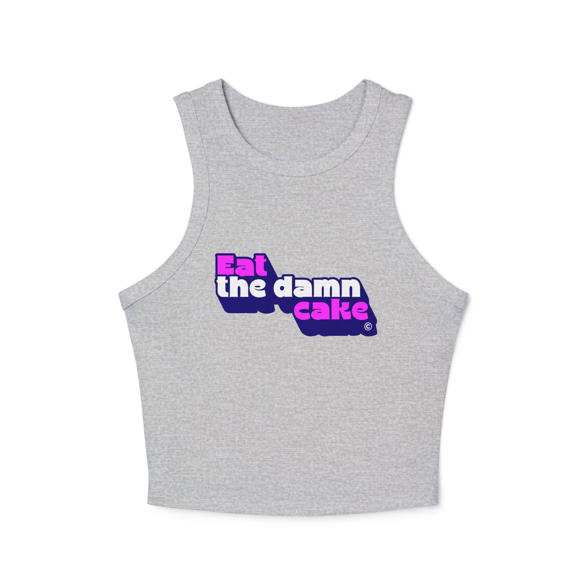 Eat the Damn Cake tank top (pink on purple)