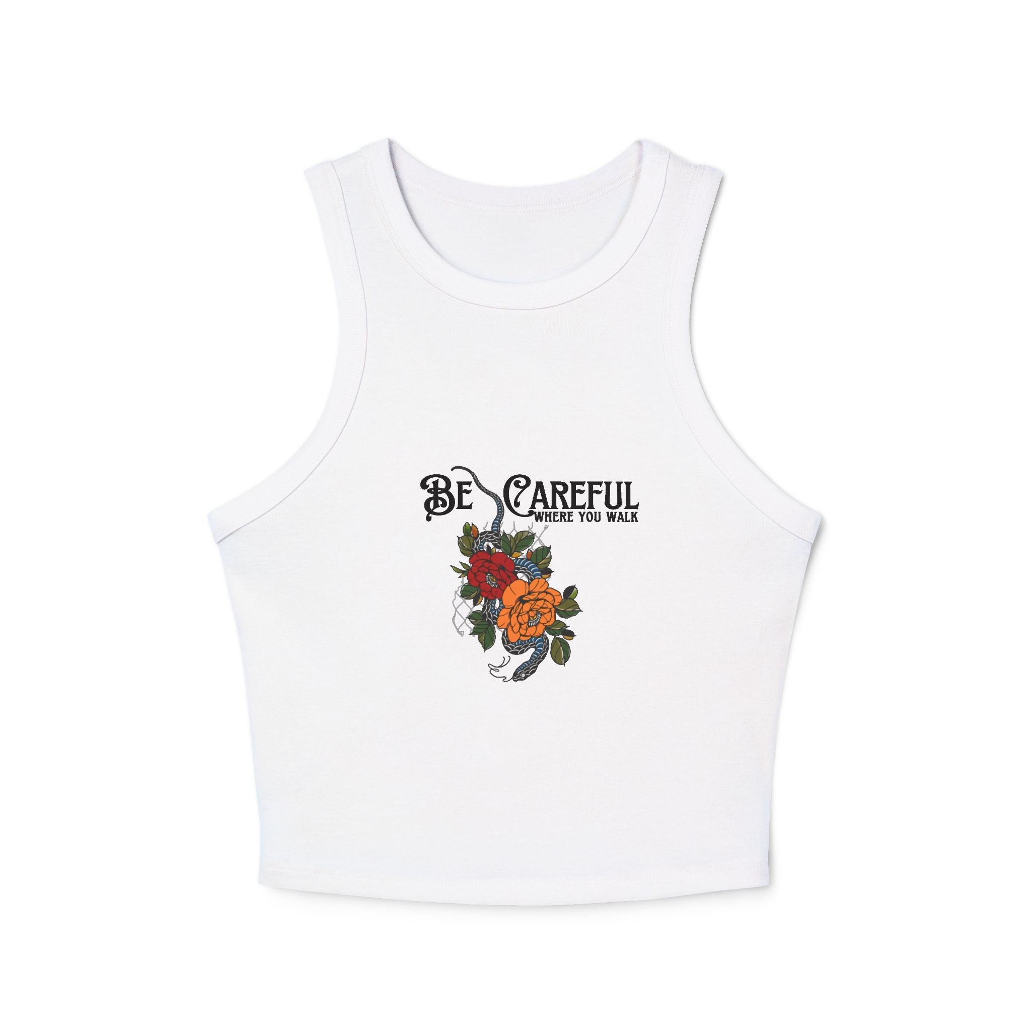 Be Careful Floral graphic Racer Tank Top | Vintage rose bouquet