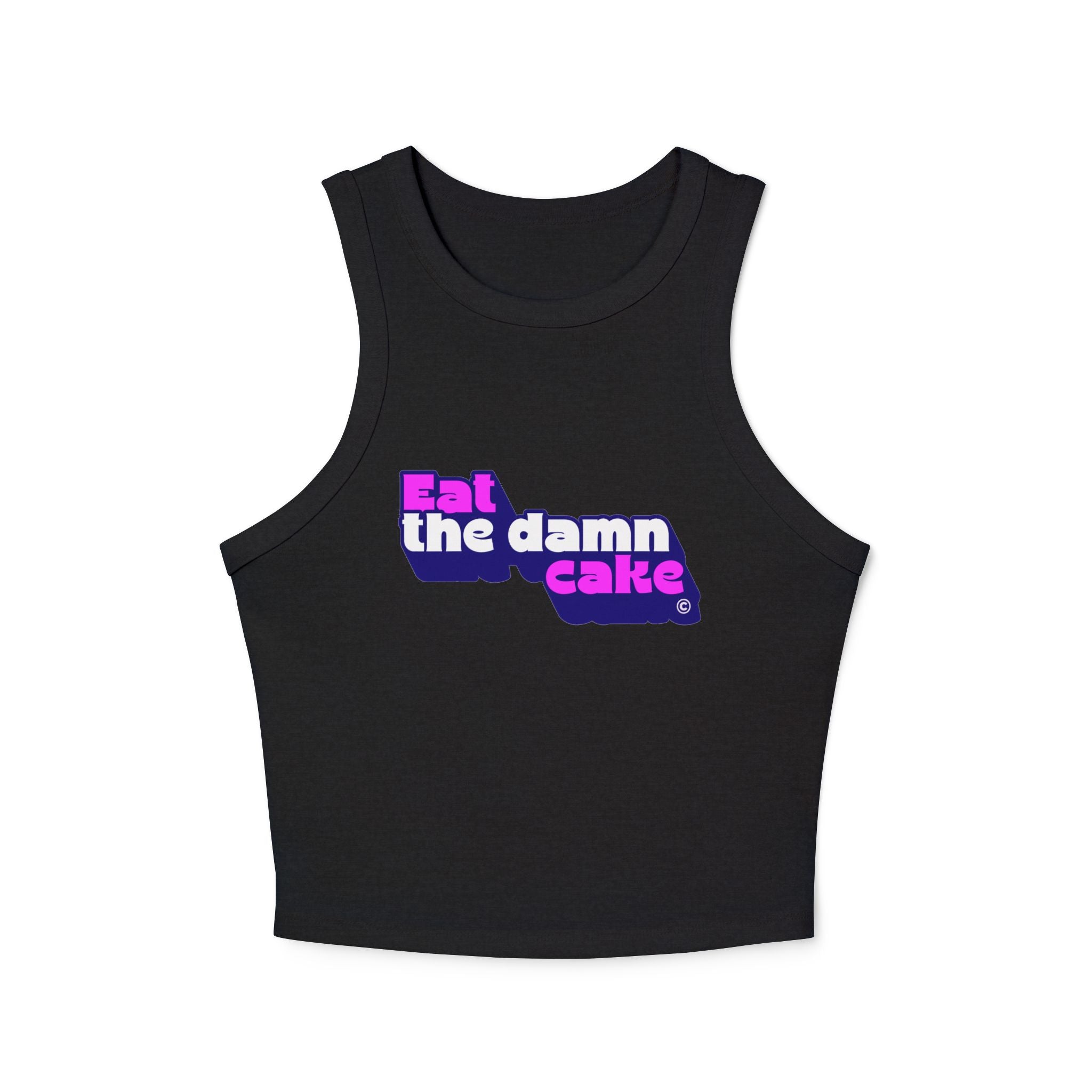 Eat the Damn Cake tank top (pink on purple)