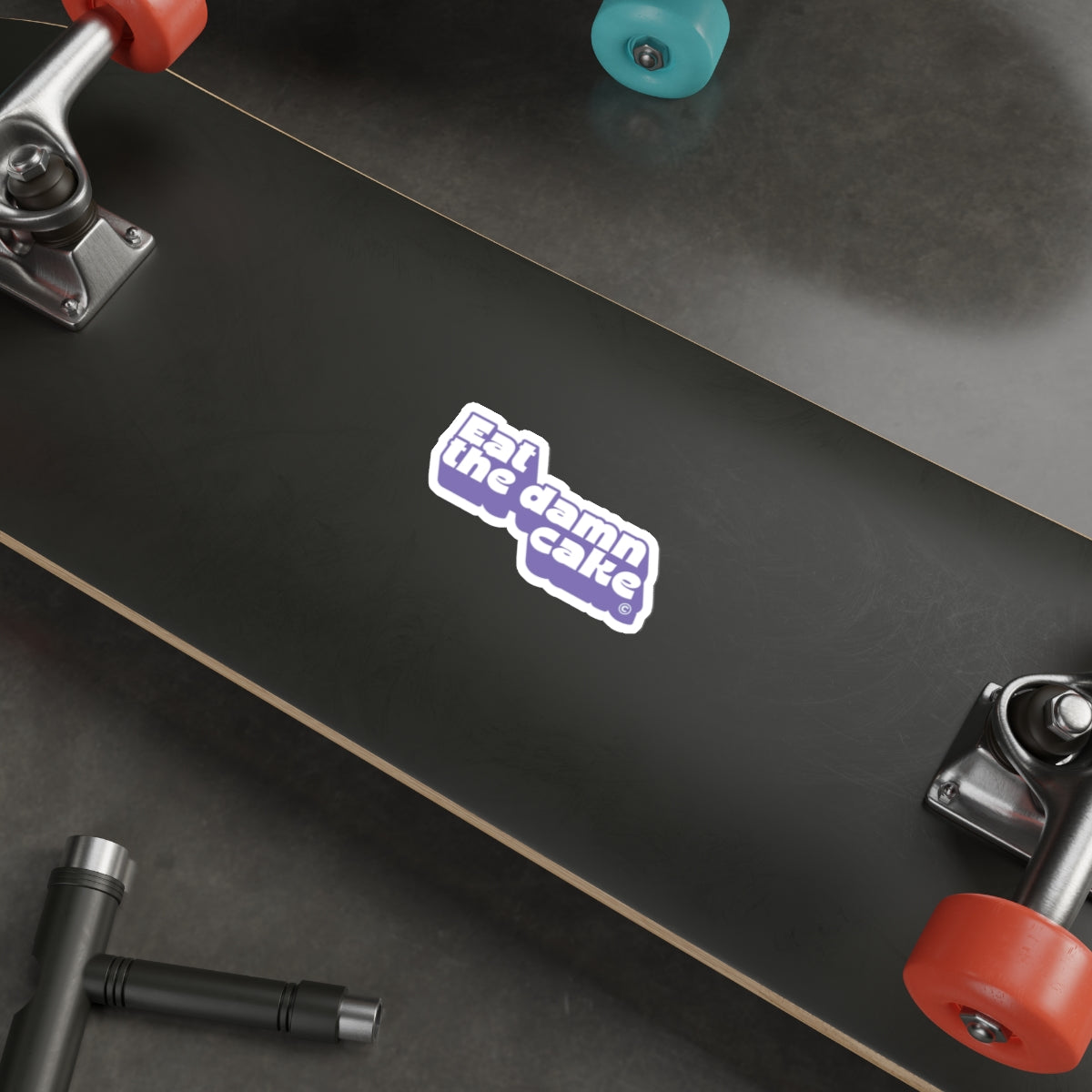 Eat the Damn Cake Bold Retro Script Die-Cut Sticker (Purple)