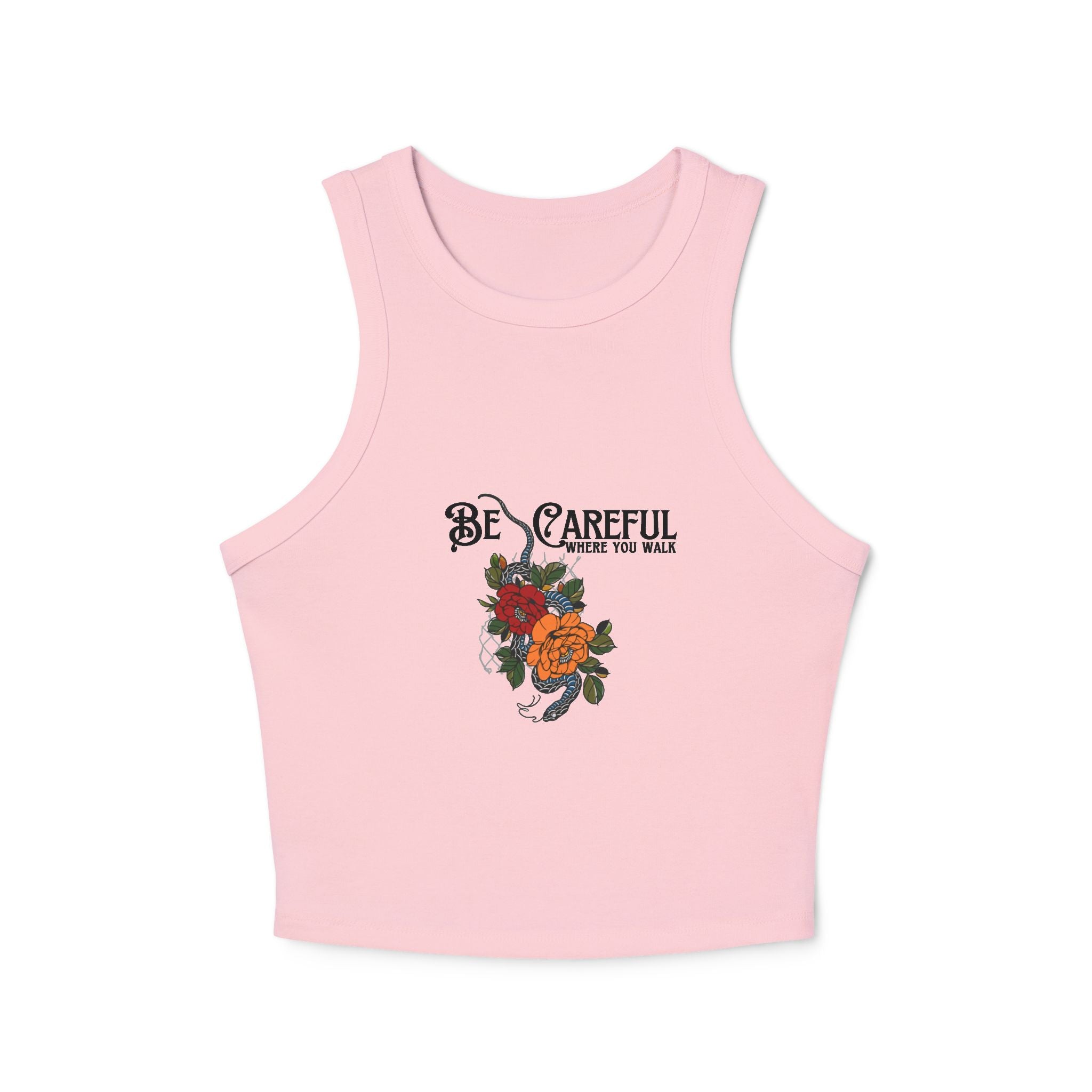 Be Careful Floral graphic Racer Tank Top | Vintage rose bouquet