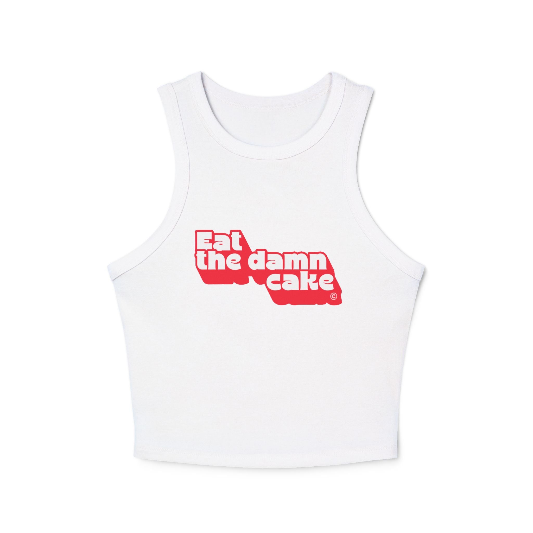 Eat the Damn Cake tank top (white on red)