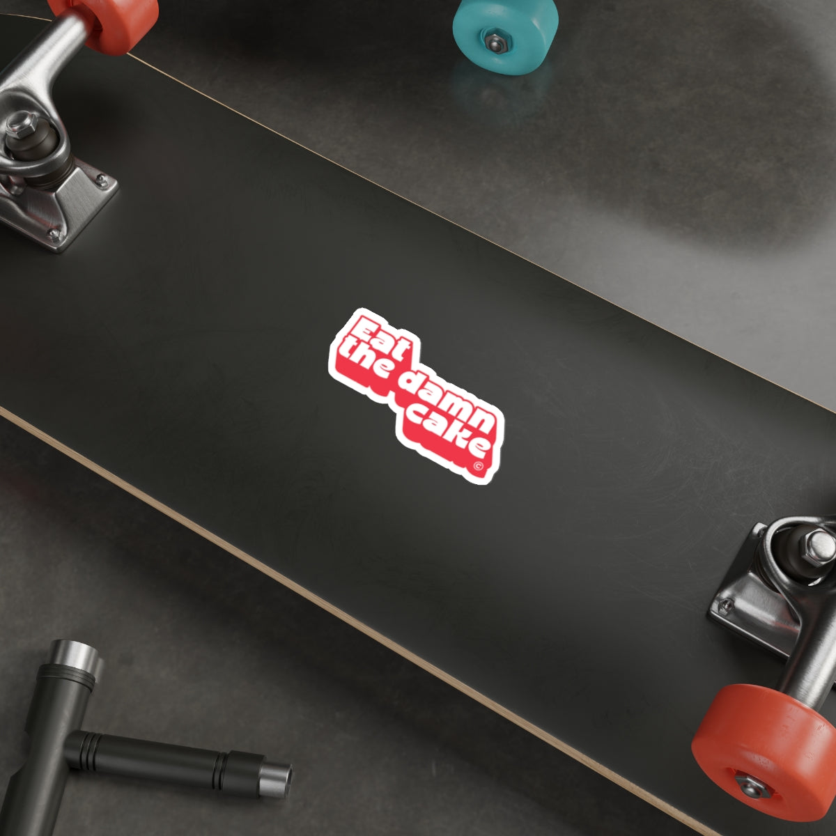 Eat the Damn Cake Bold Retro Script Die-Cut Sticker (Red)