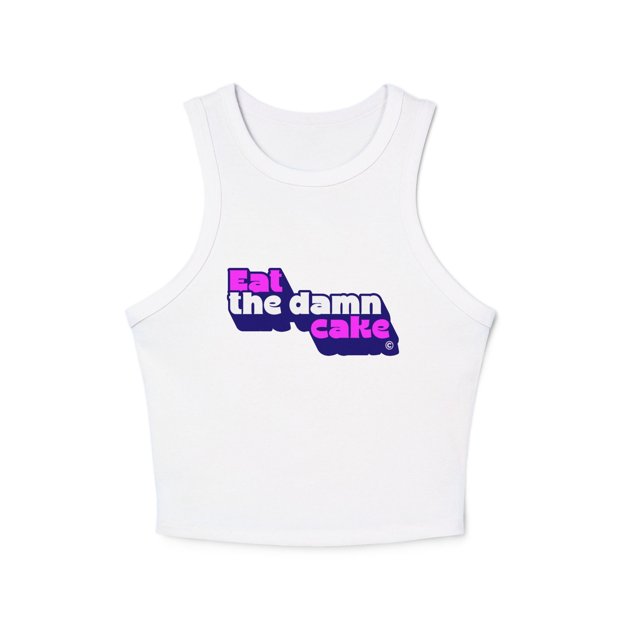 Eat the Damn Cake tank top (pink on purple)